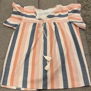 Soft Colored Striped Blouse w/ Tassel Rope Accent
